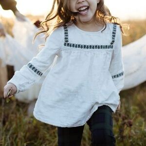 H&M Pine Trees Long Sleeve Gauze Top Sizd 4/5